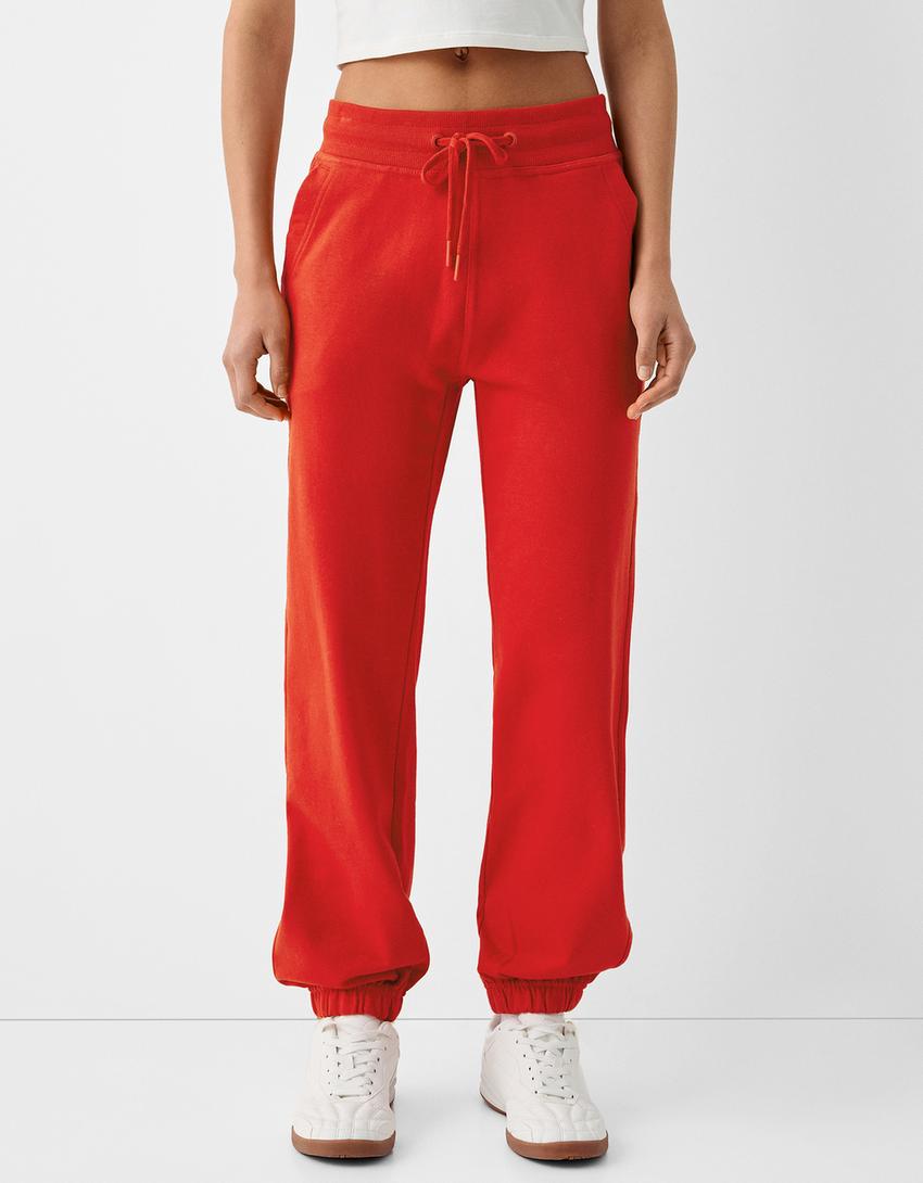 Pantalon jogger en molleton-Rouge-1
