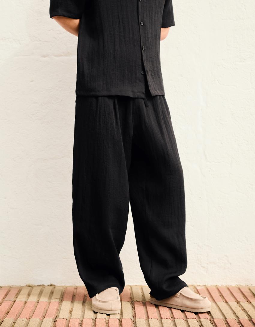 Rustic baggy trousers-Black