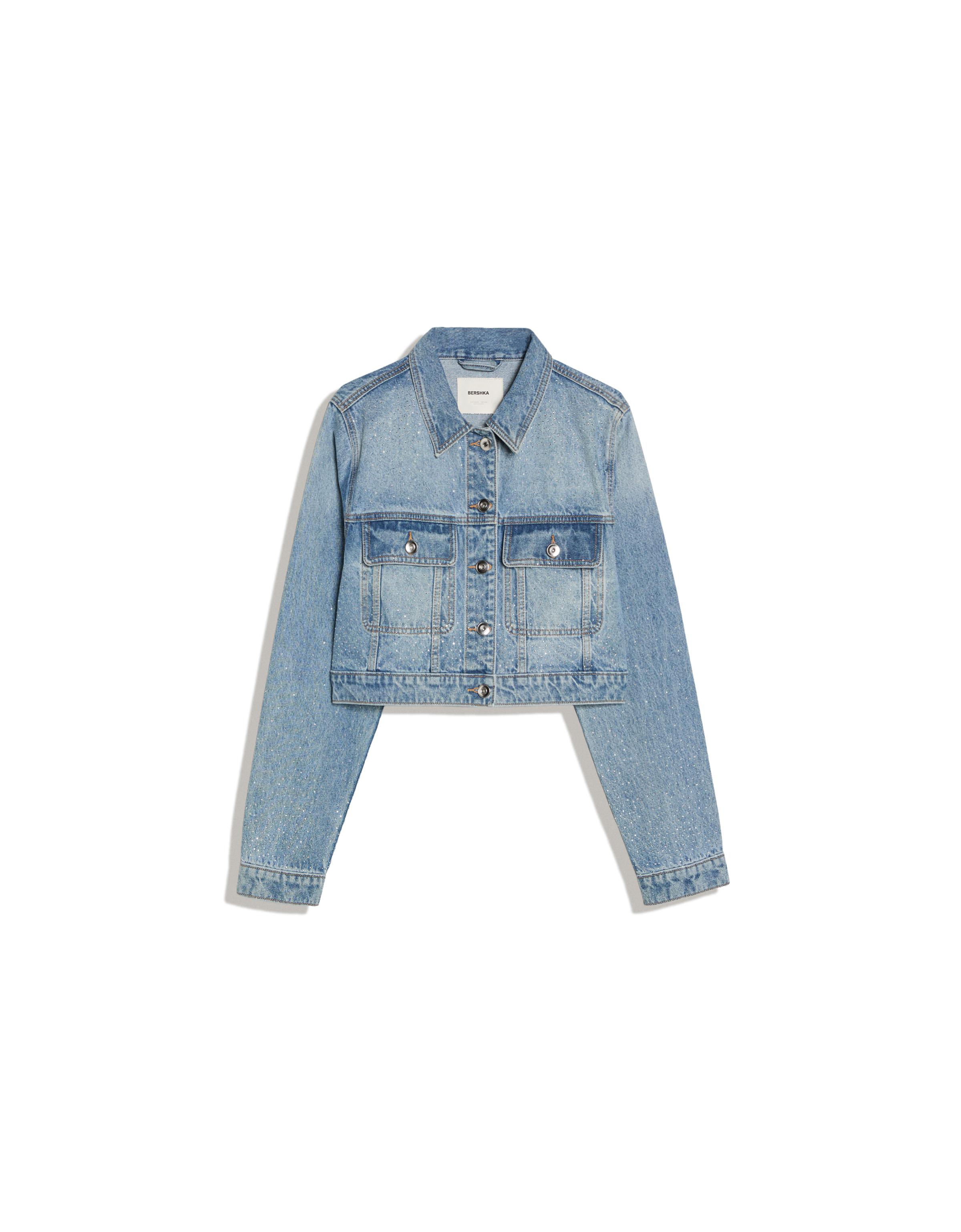 Bershka Işıltılı crop denim ceket