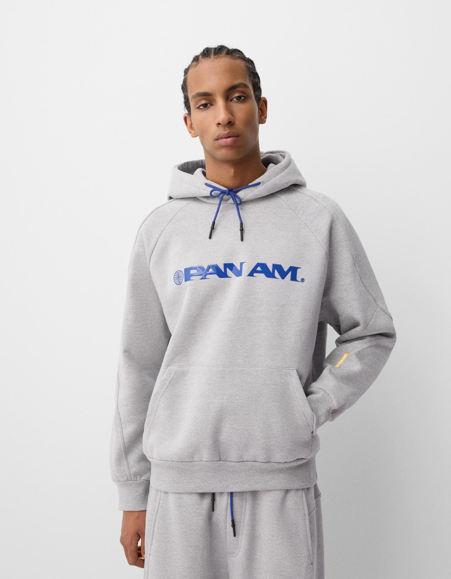 Bershka Felpa Pan Am Boxy Con Cappuccio E Stampa Uomo Xs Grigio