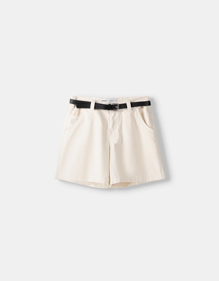 Bermudas algodão com cinto-Cru-5