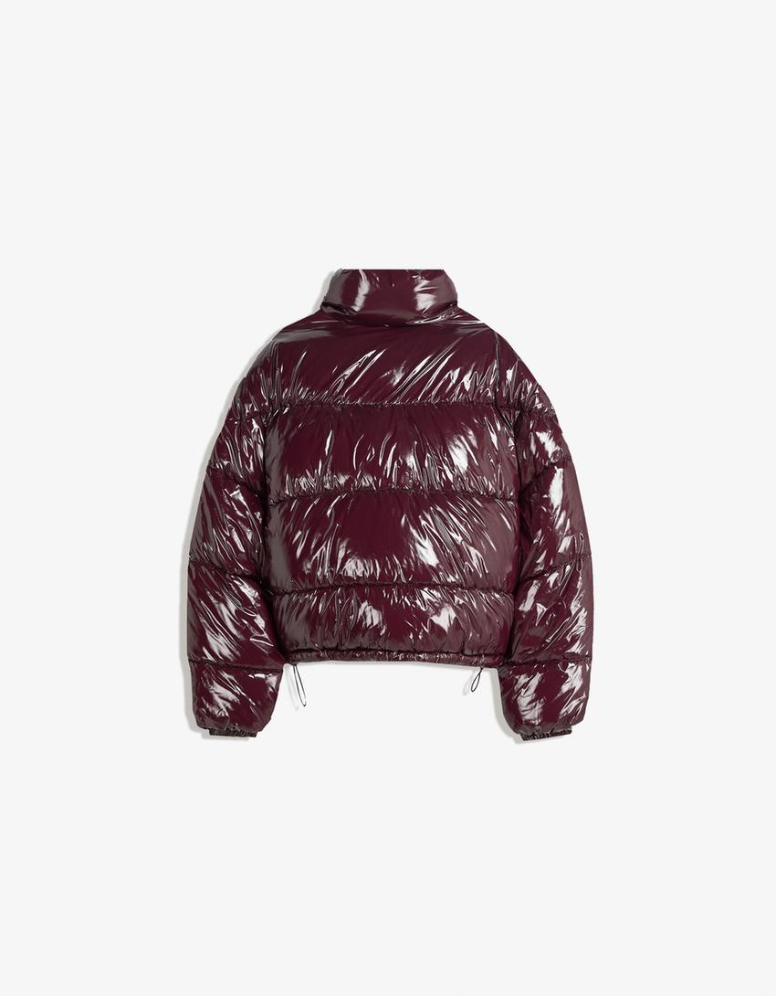 Vinyl-effect puffer jacket-Burgundy-4