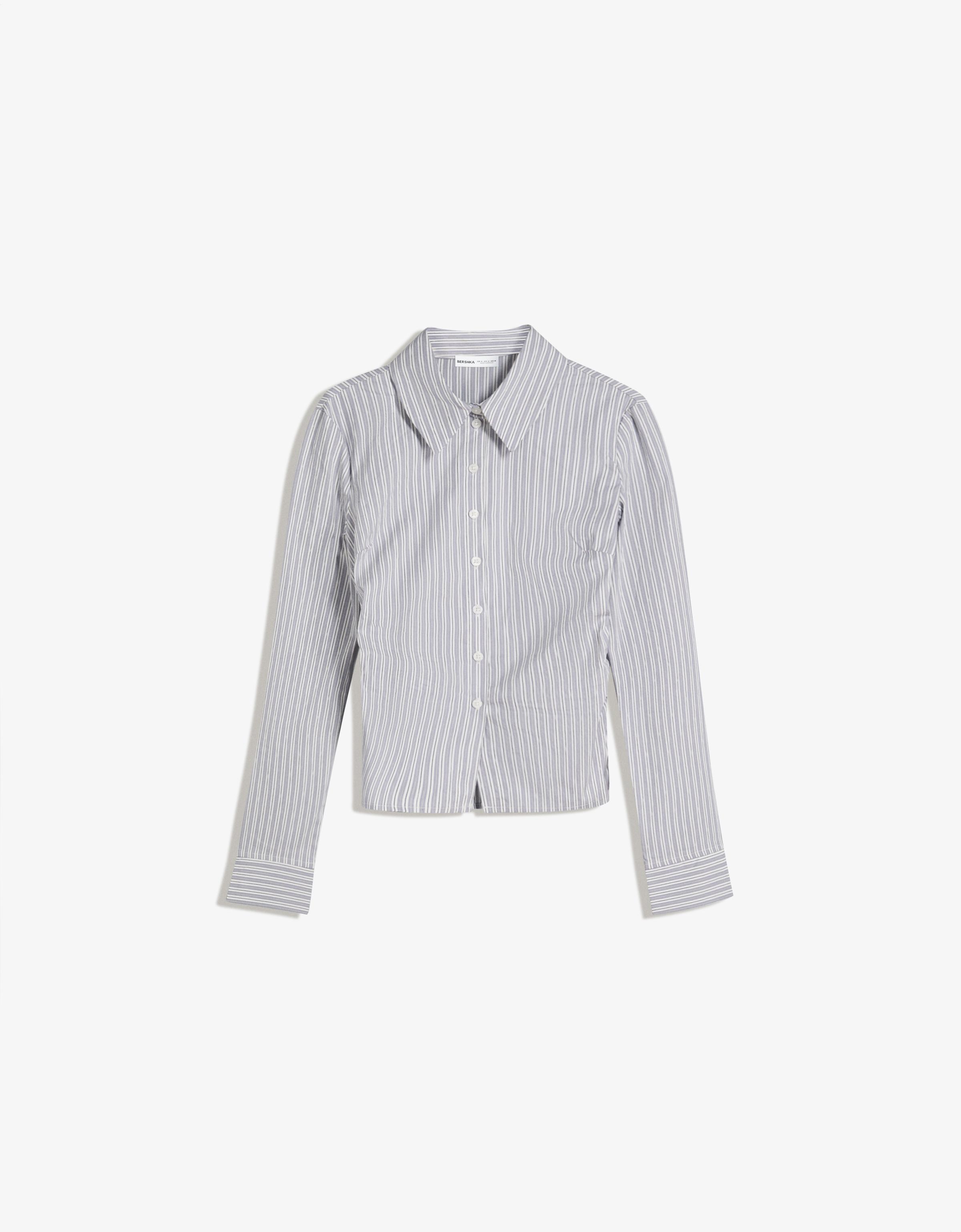 Bershka Figurbetontes Hemd Mit Seitlicher Raffung Damen M Grau