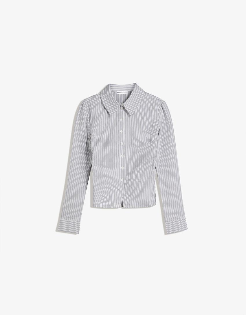 Chemise ajustée froncée sur le côté-Gris-3