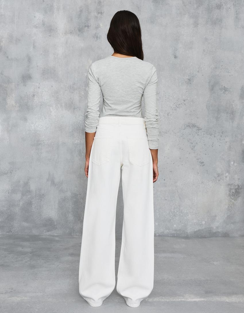 High-waist wide-leg straight jeans-Cream