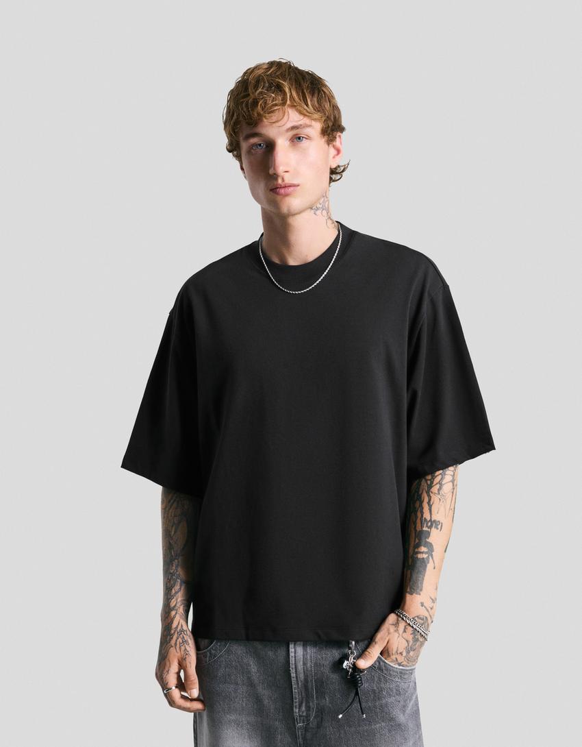 Camiseta manga corta felpa-Negro