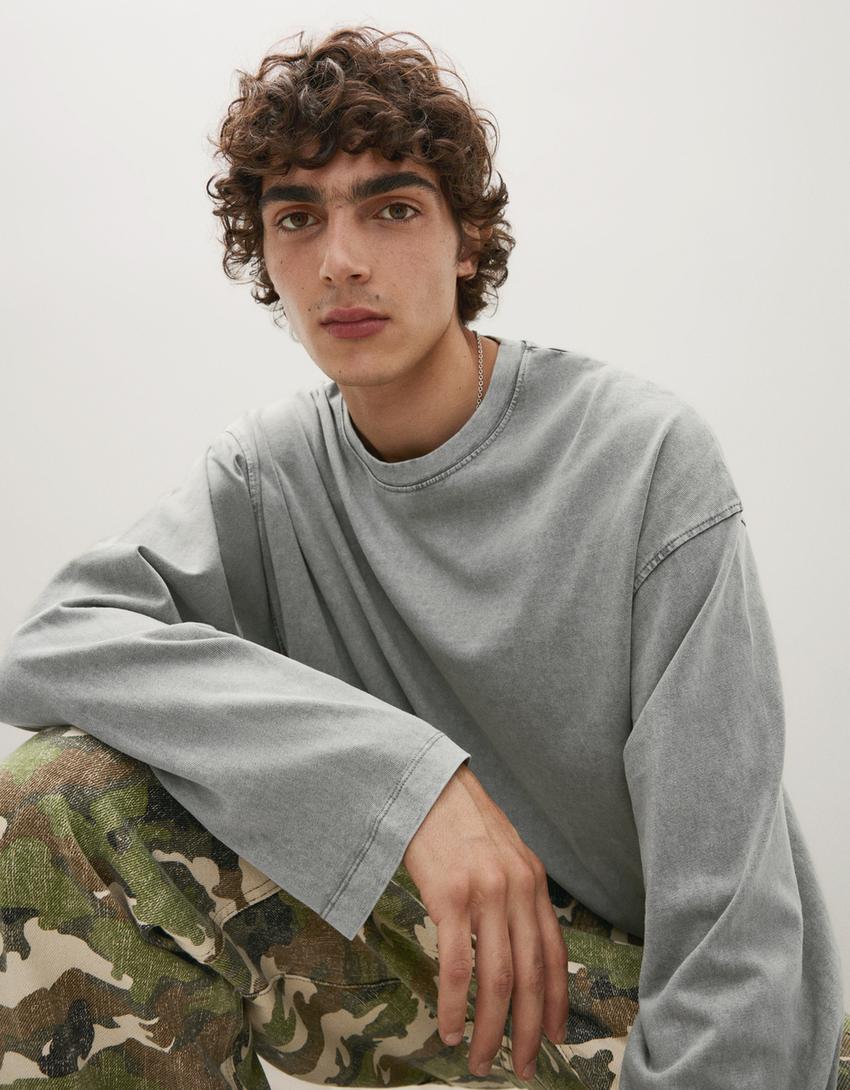 Camiseta manga larga boxy-Gris