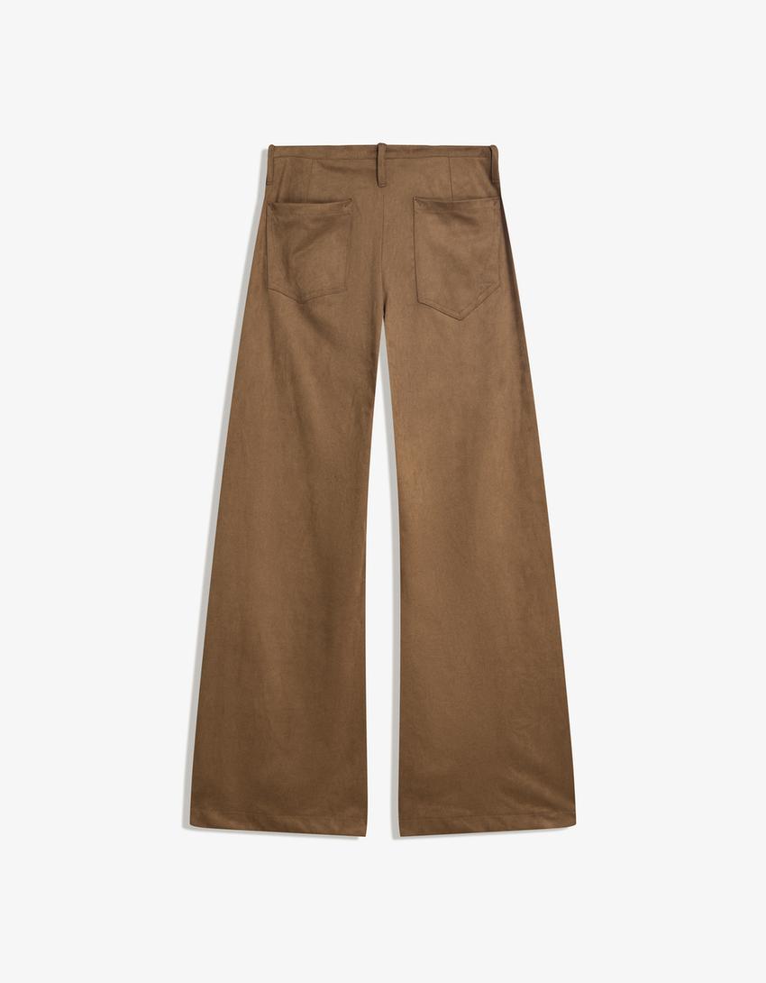Wide leg broek van imitatiesuède-Bruin