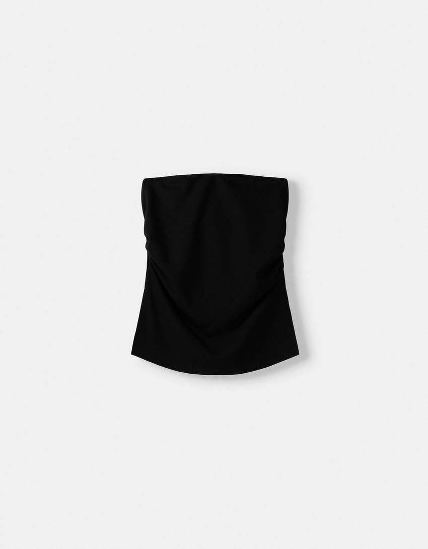 Top bandeau maille milano froncé-Noir-4