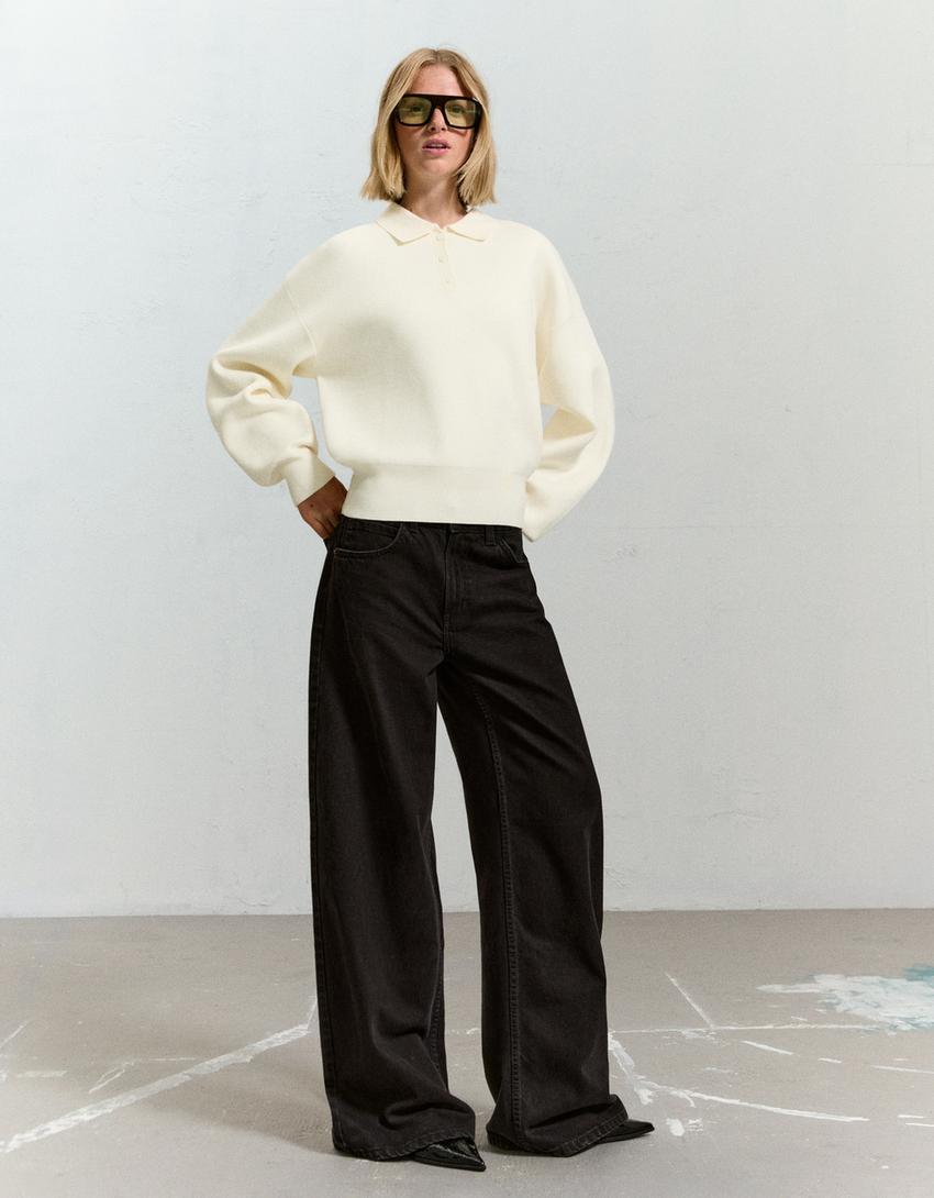 Sweater met polokraag-Ecru