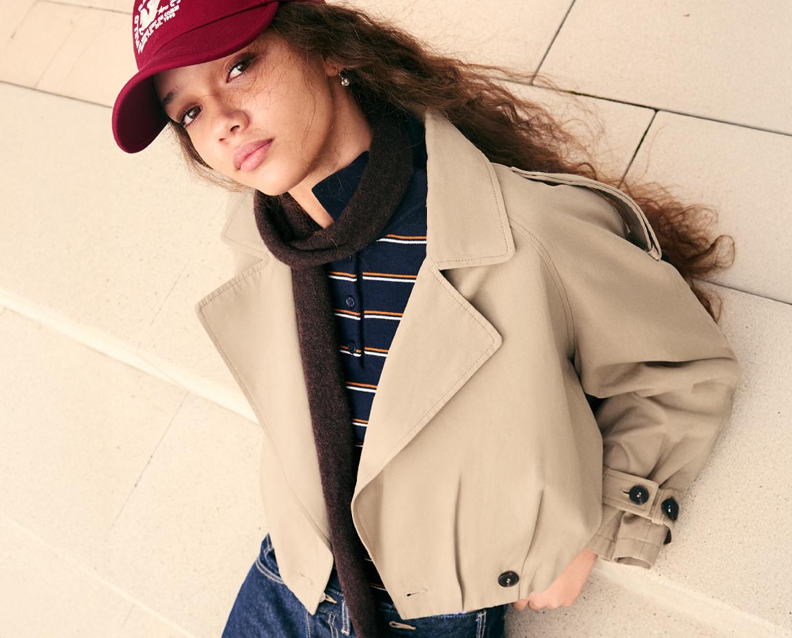 Balloon effect cropped trench coat — Camel