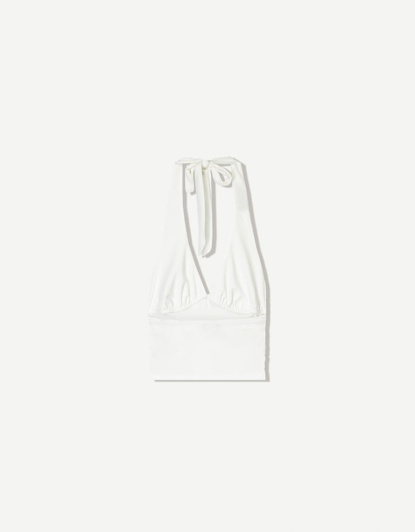 Gathered halter top-Cream