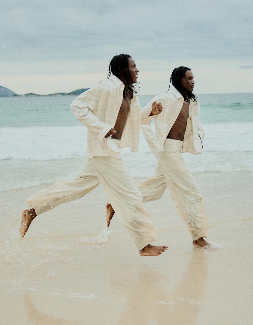 Barrel fit pantolon-Krem