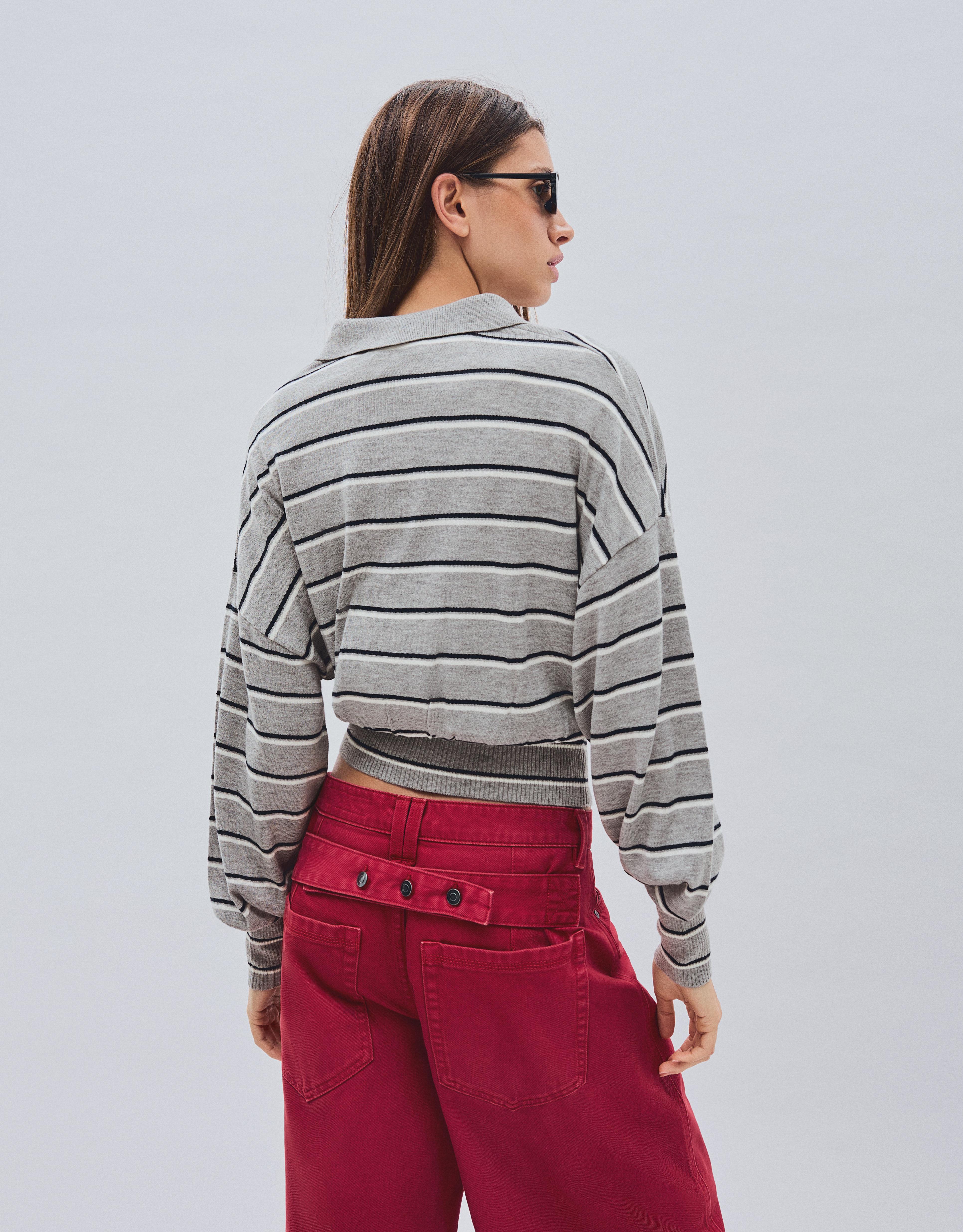 Ribbed polo collar jumper — Grey
