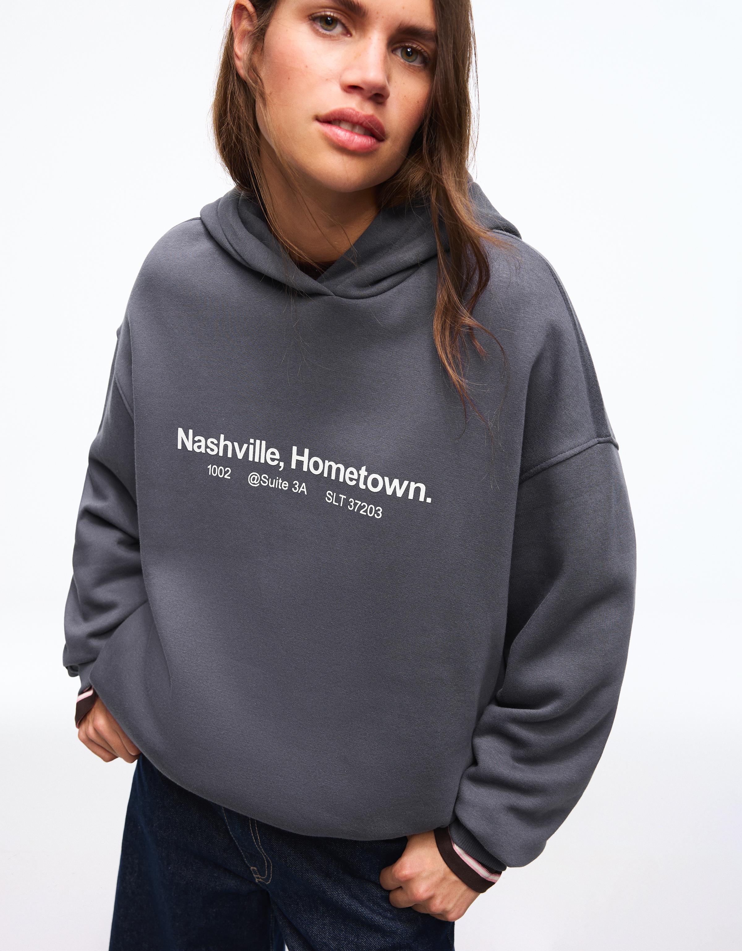 Bershka Kapuzenpullover Mit Print Damen Xxs Dunkelgrau