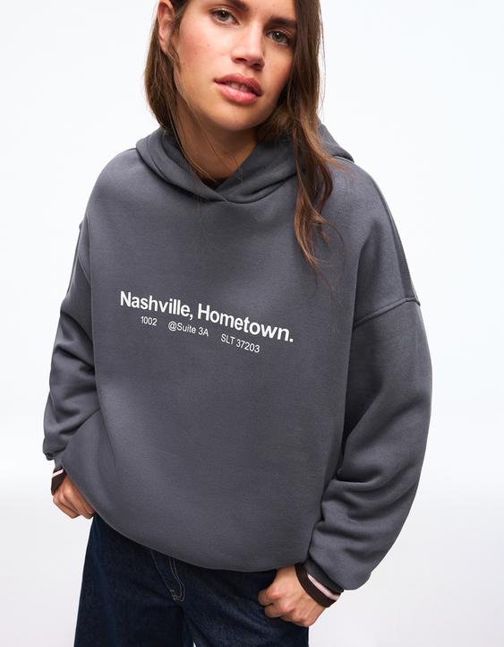 Baskılı kapüşonlu sweatshirt