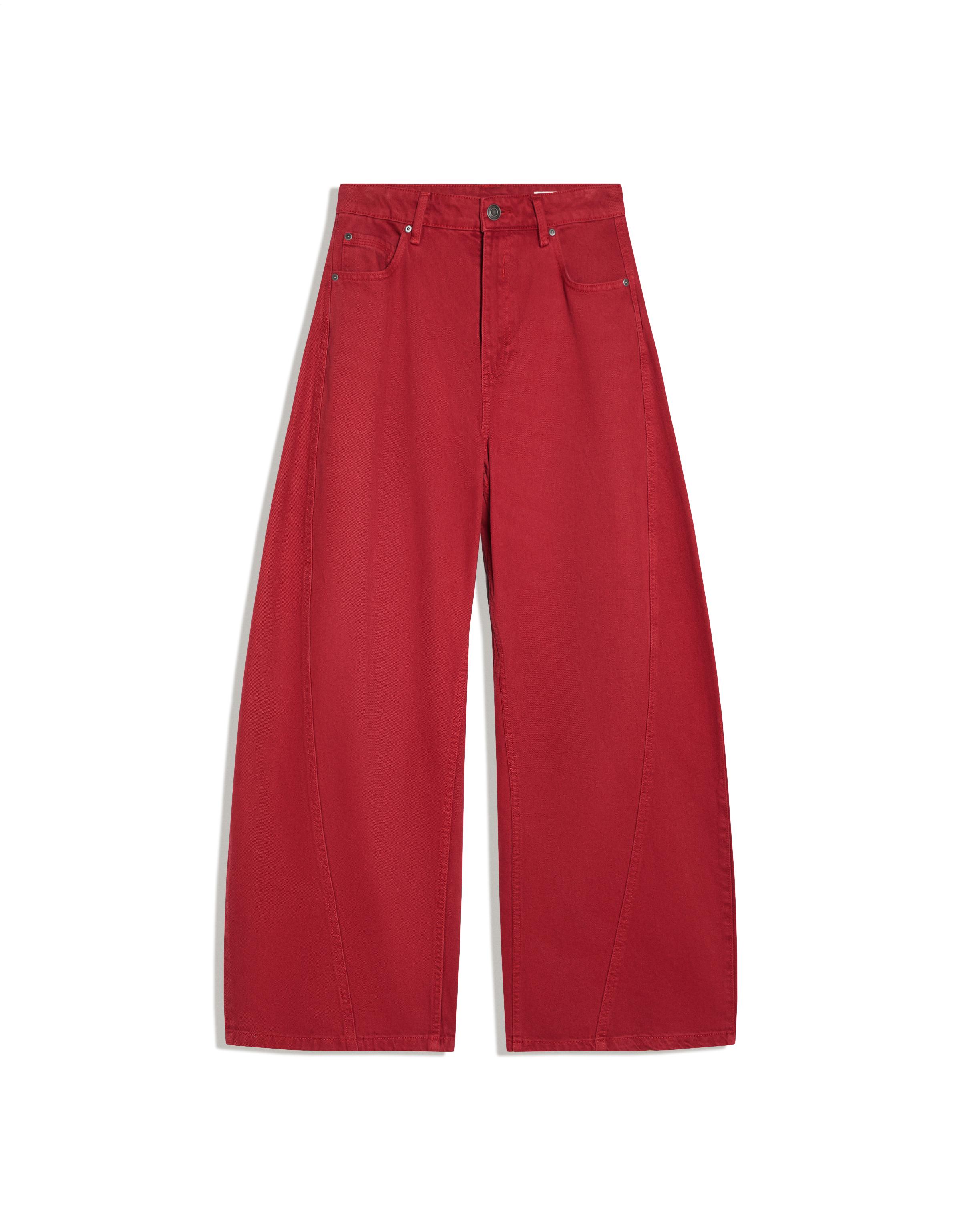 Barrel trousers with back buckle — Red