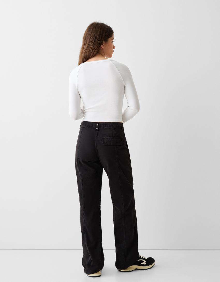 بنطال كارغو قطني بخصر منخفض وشريط-أسود-2