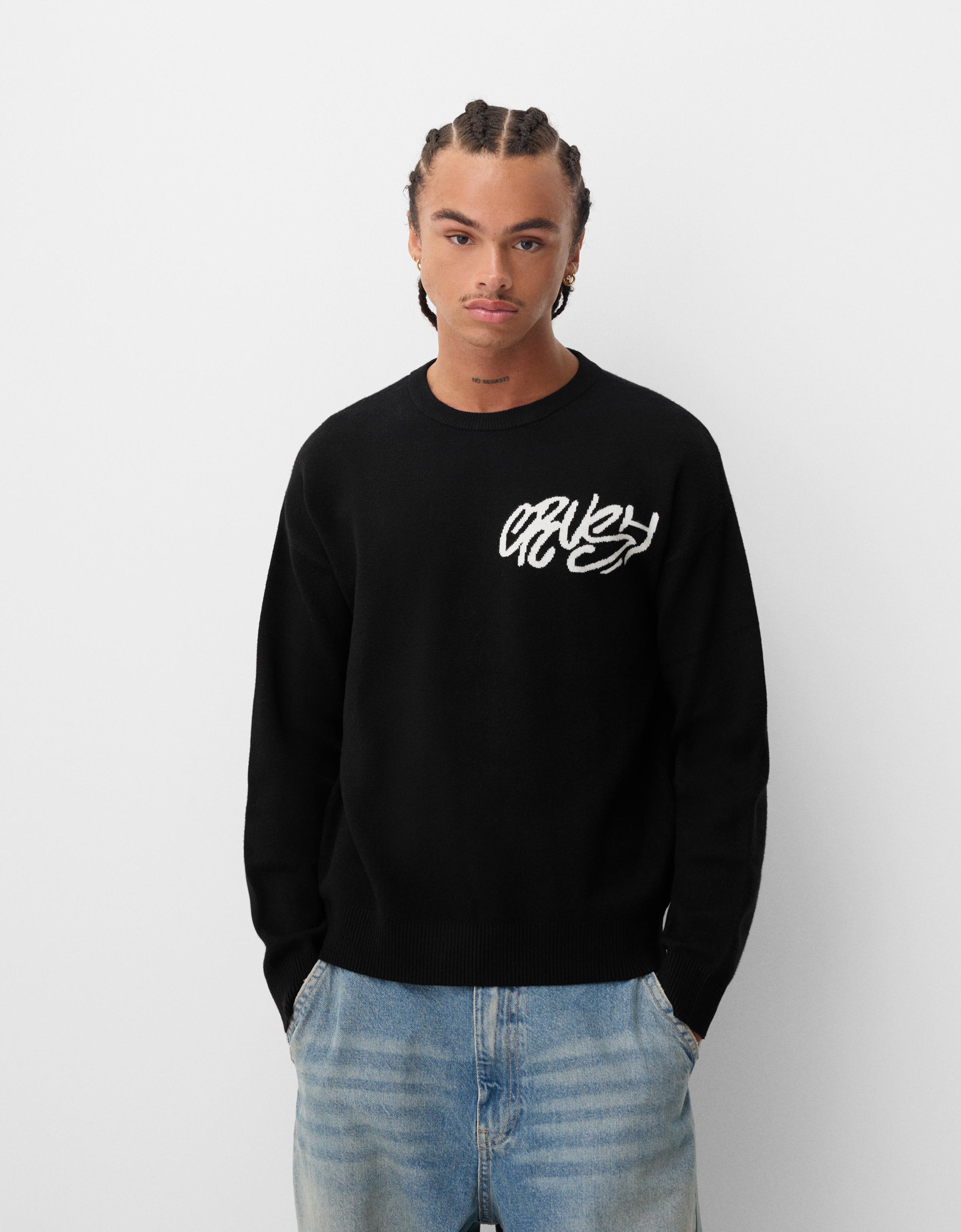 Bershka Pullover Mit Print Herren Xs Schwarz