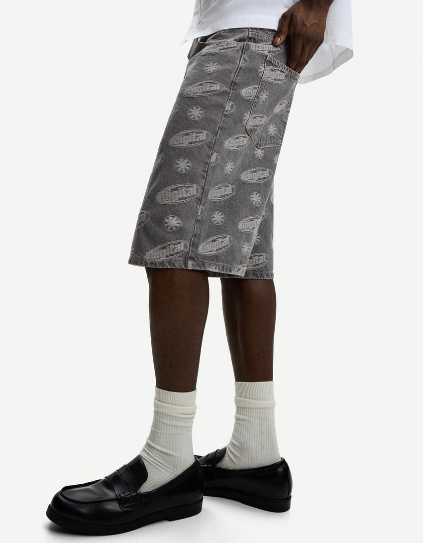 Bermuda denim jaquard-Gris-2