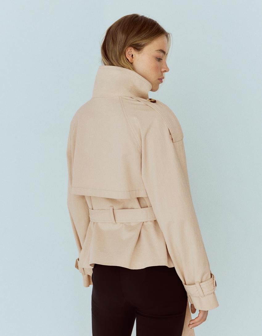Funnel neck trench coat-Sand