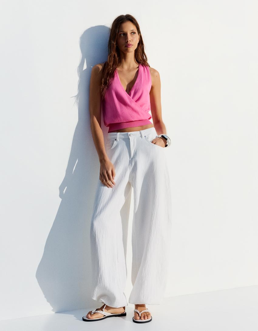 Top incrociato a fascia-Rosa
