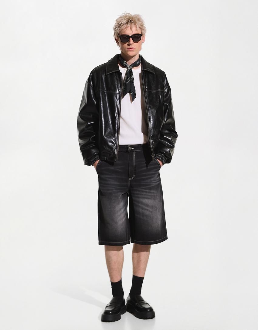 Jakna od umjetne kože-Crna