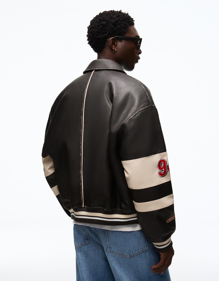 Graphic leather effect jacket-Black