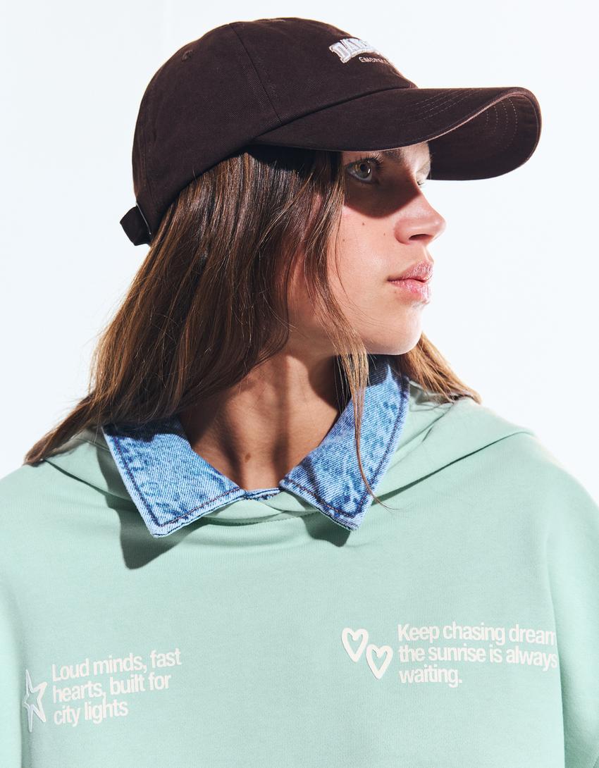 Hoodie mit Print-Türkis