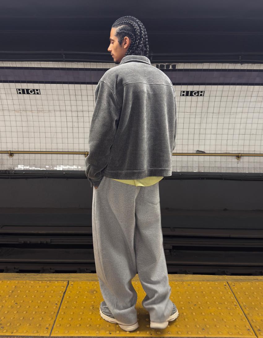 Boxy-Jacke mit Lammfellimitat-Dunkelgrau