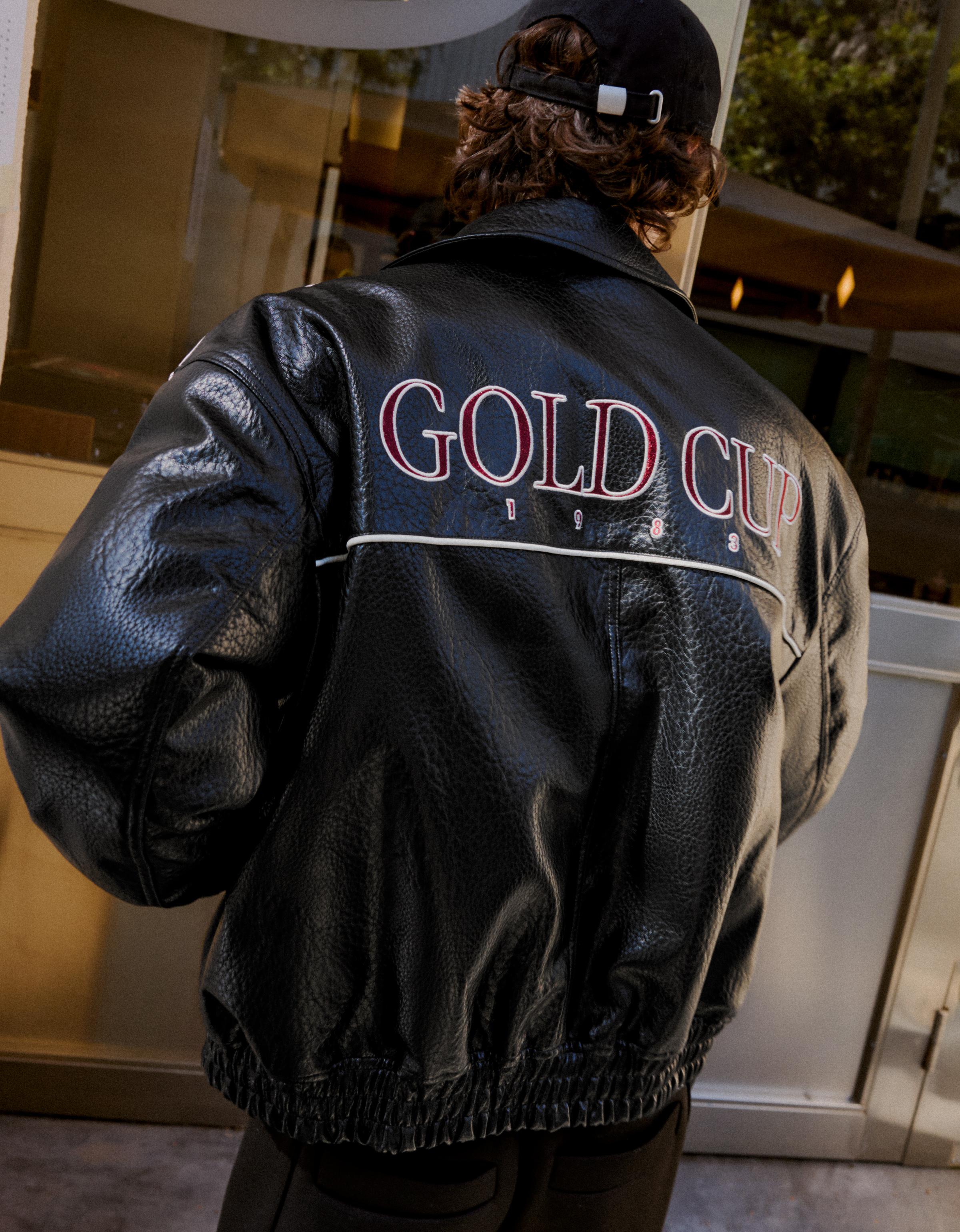 Leather effect graphic jacket — Black