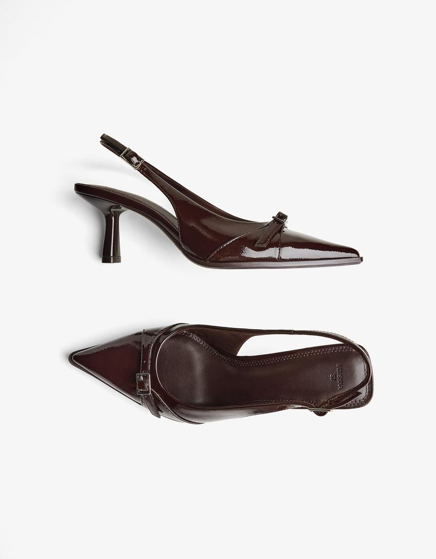 Escarpins talon kitten heel à bride à boucle-Grenat