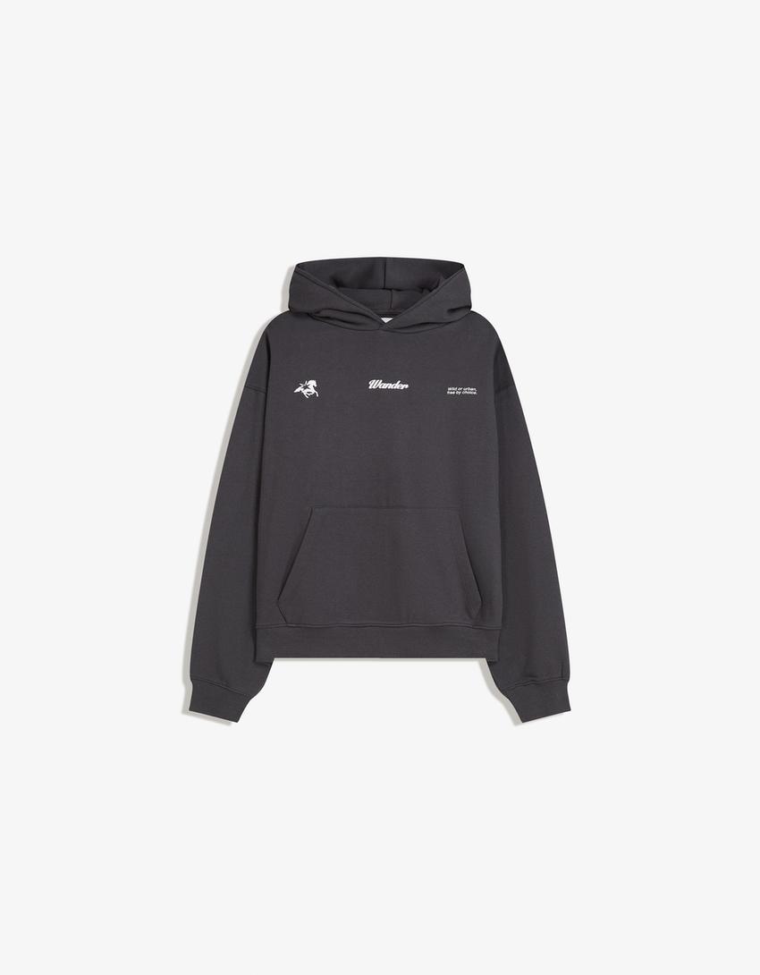Sweatshirt com capuz e estampado-Cinza