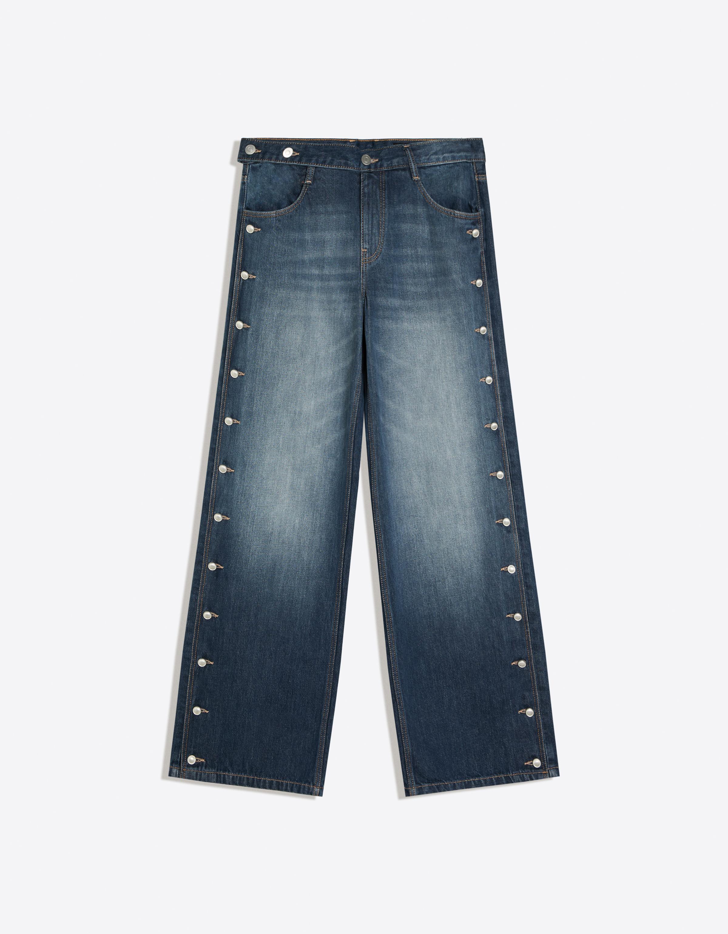 Low-rise straight-leg jeans with side buttons — Dark blue