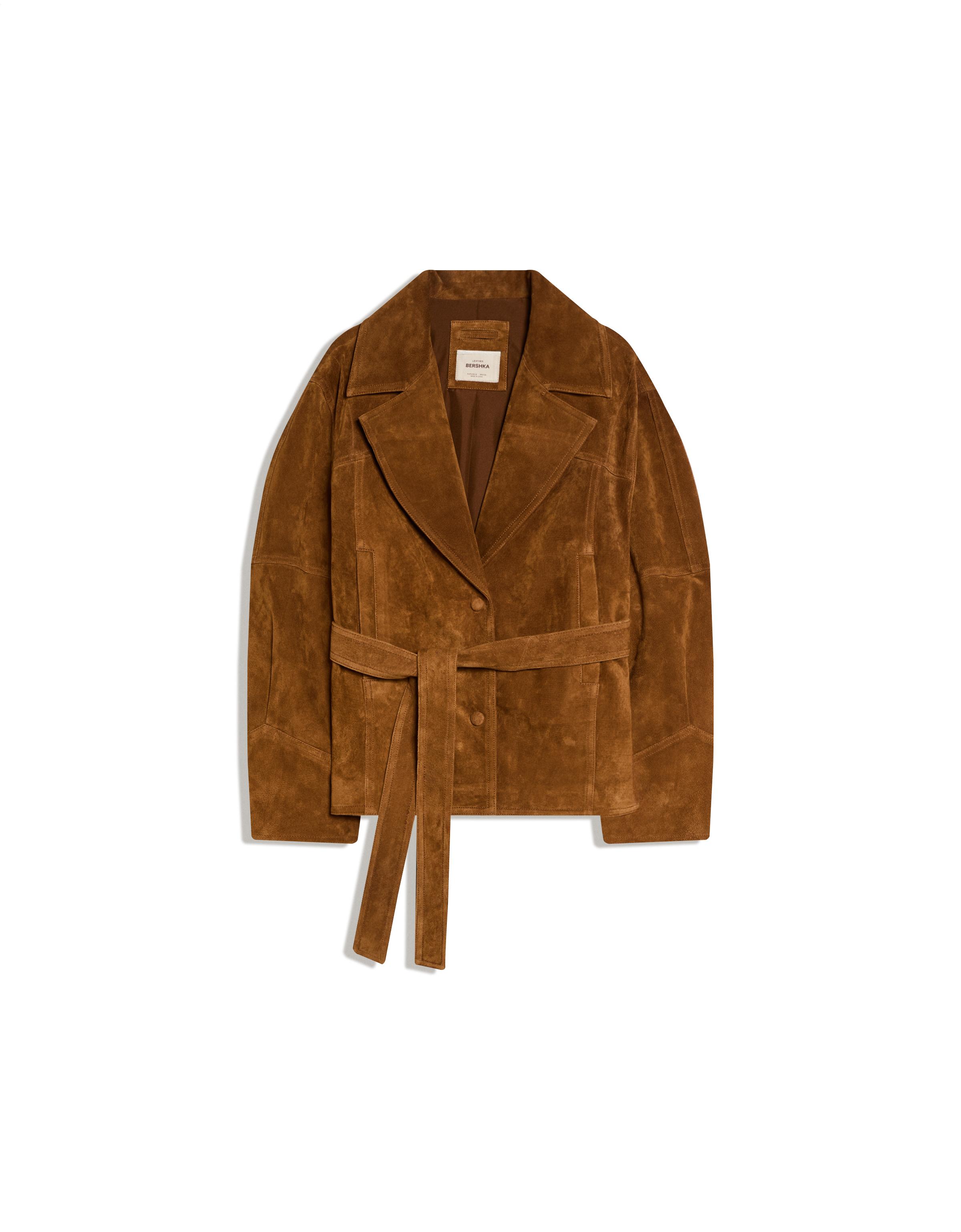 Suede jacket with belt — Brown