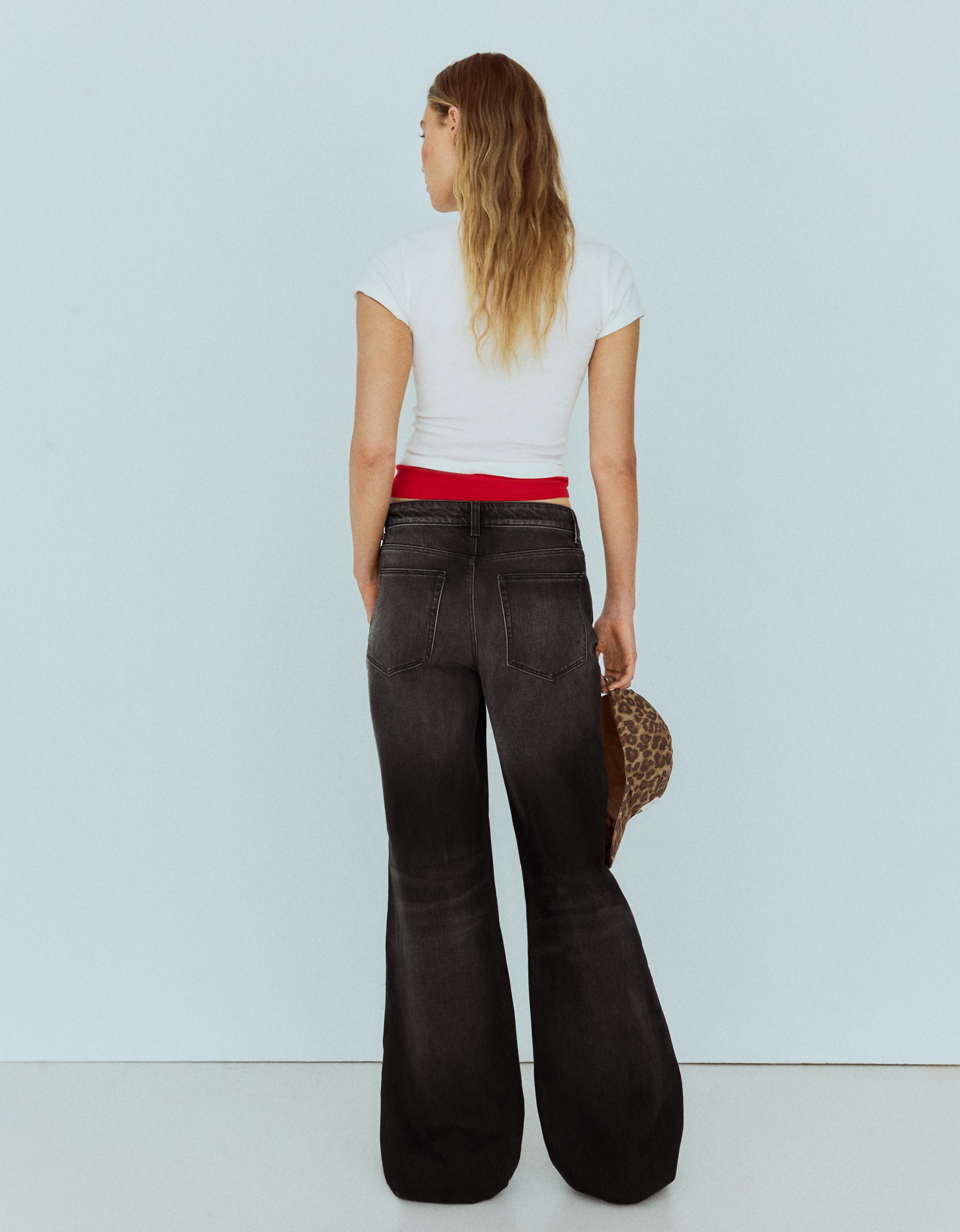 Vintage wash wide-leg high-waist jeans — Black