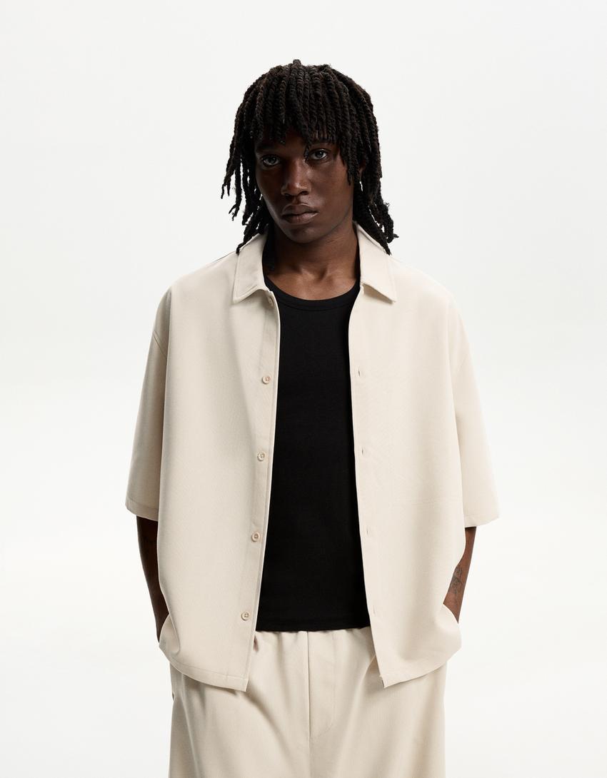 Camicia a maniche corte boxy tailored fit-Avorio