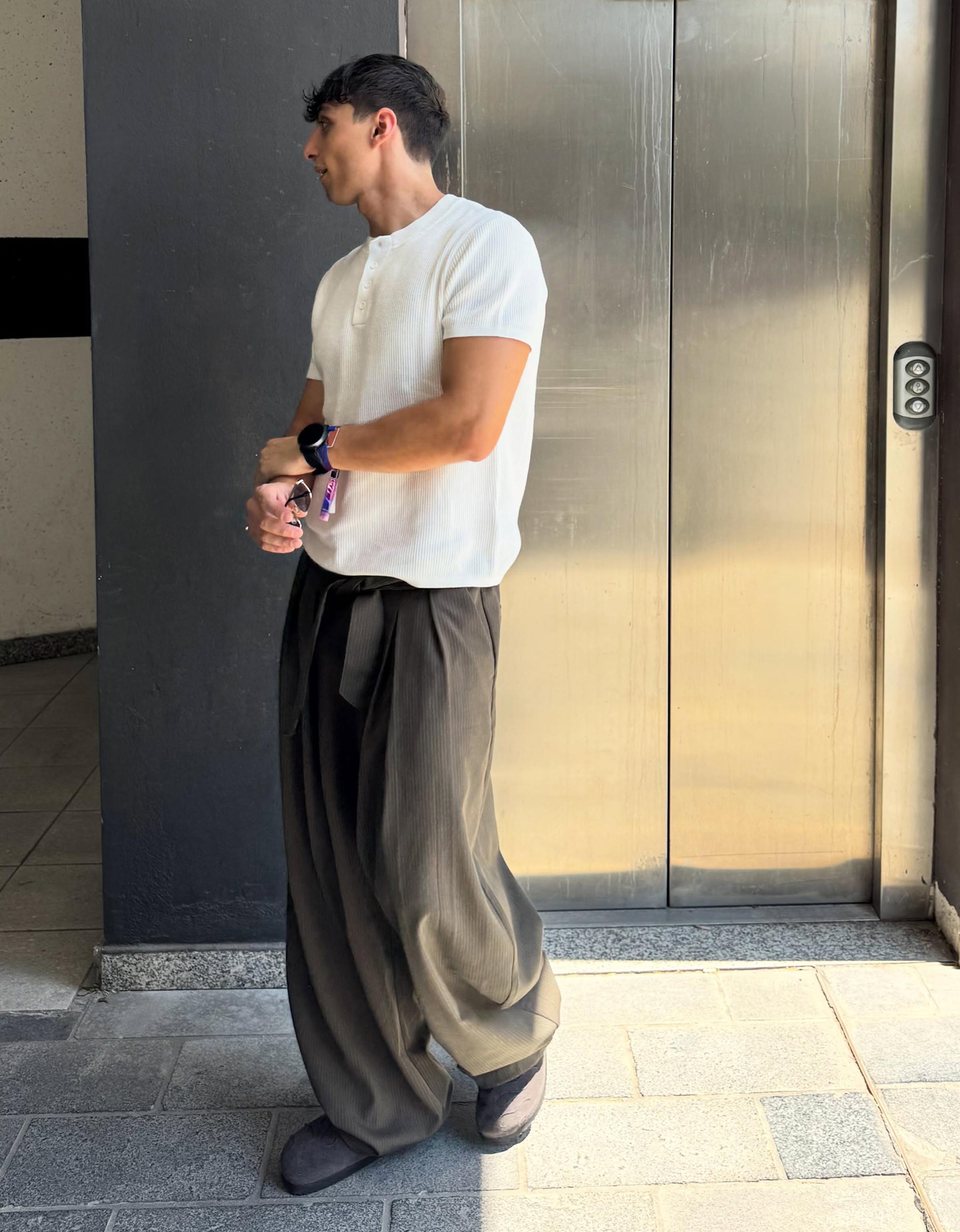 Textured henley T-shirt — White