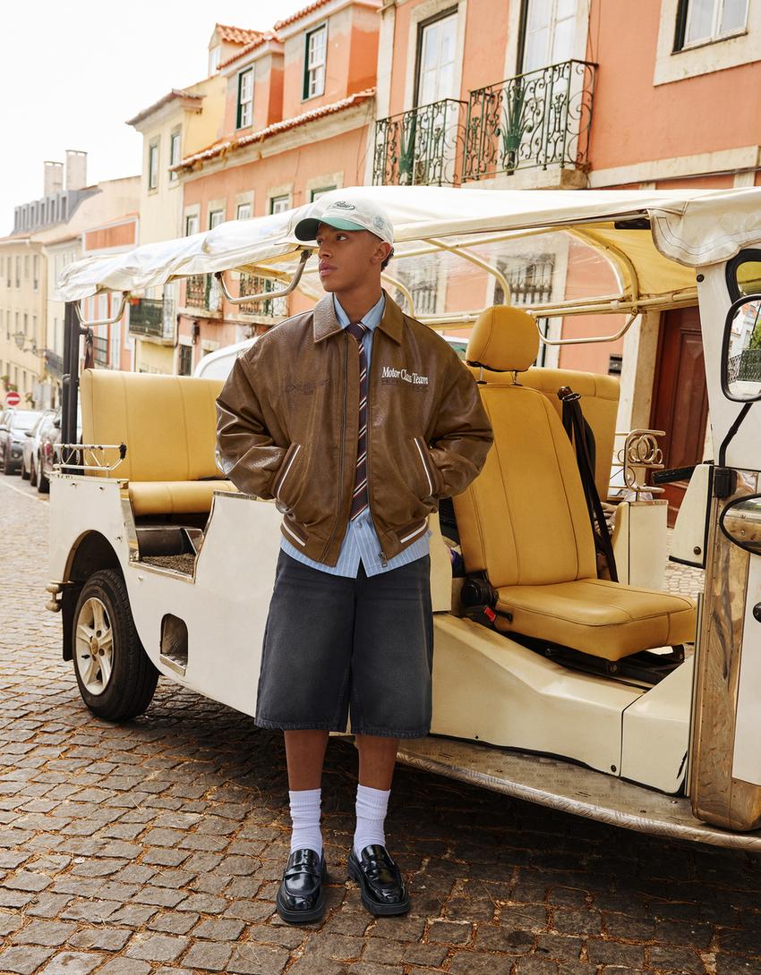 Baggy denim Bermuda shorts-Black