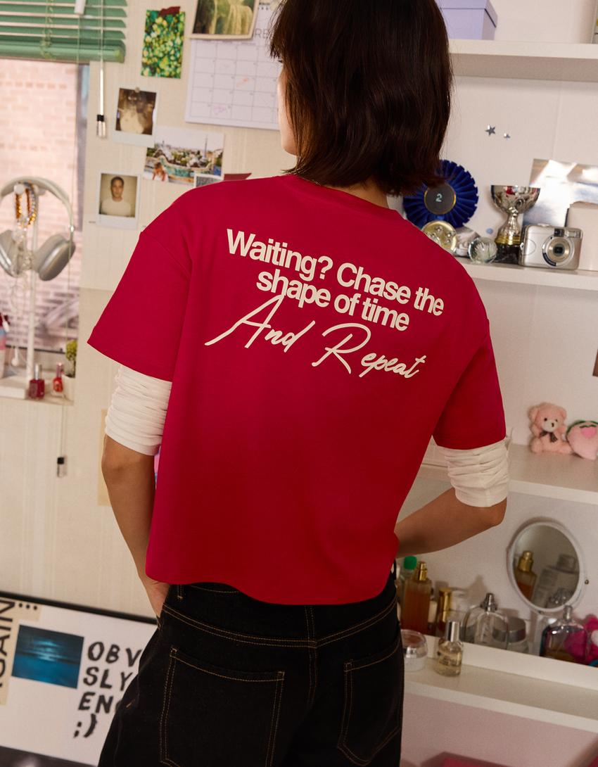 Short sleeve print T-shirt-Red