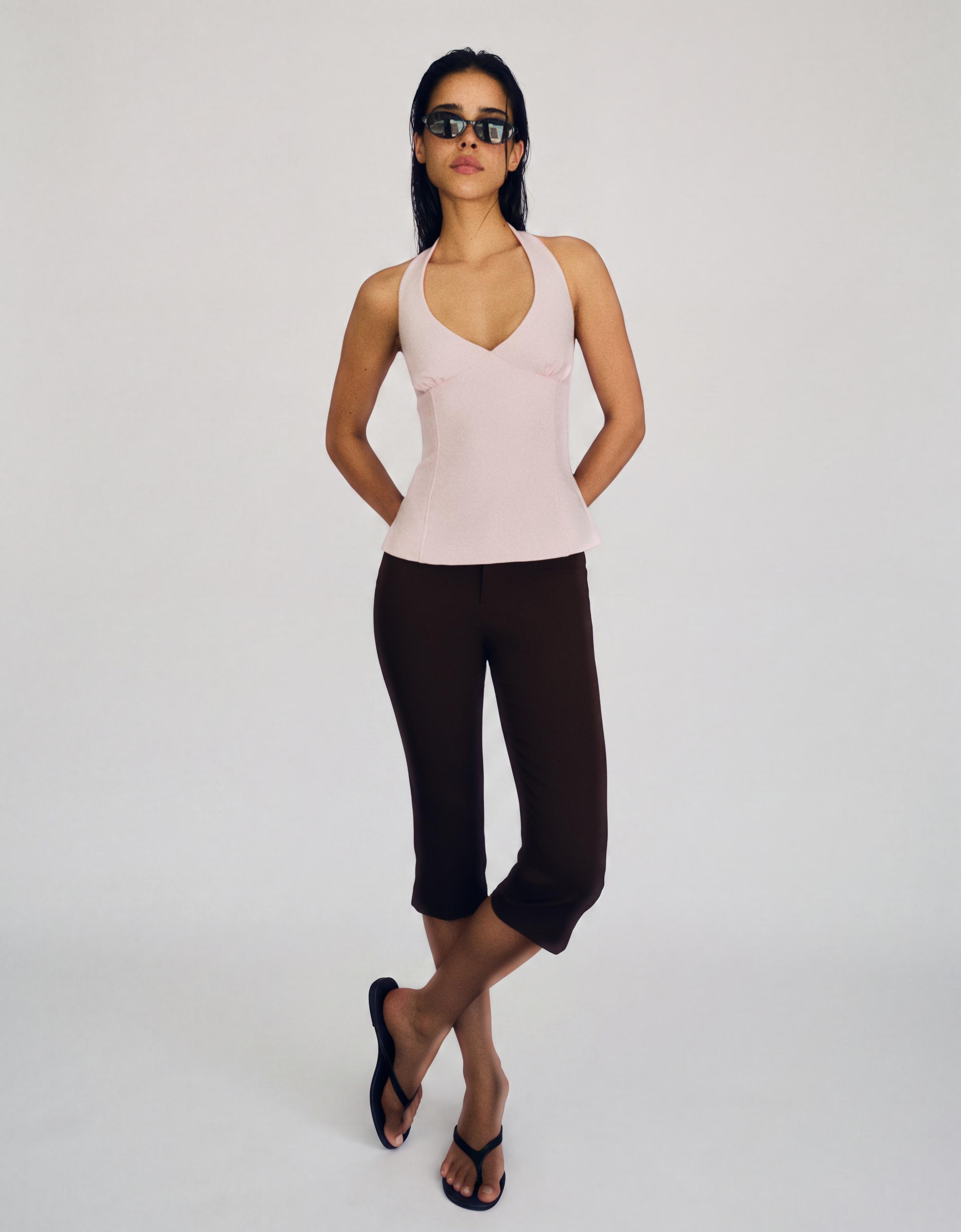 Structured halter top with ties — Pink