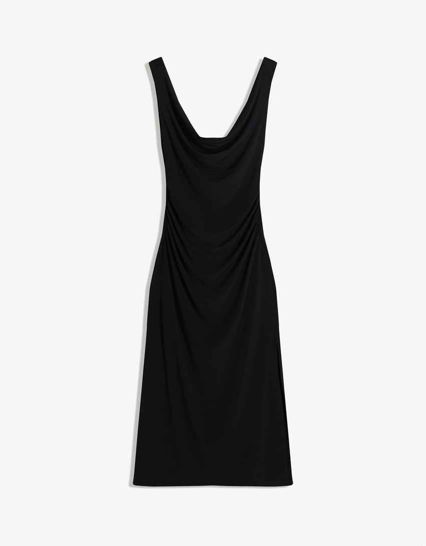 Draped midi dress-Black