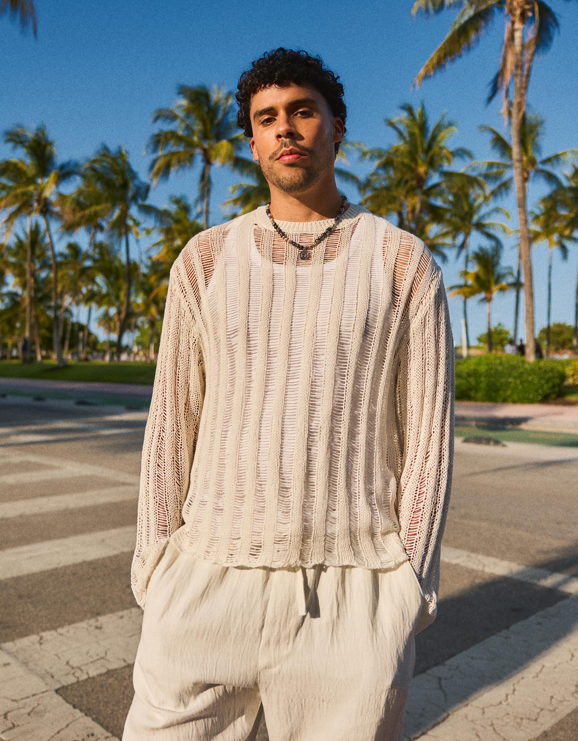 Pull En Maille Ajourée L Blanc Cassé