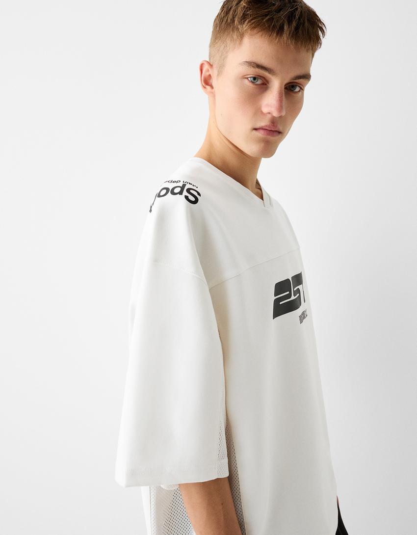 T-shirt manches courtes boxy fit imprimé-Blanc-2