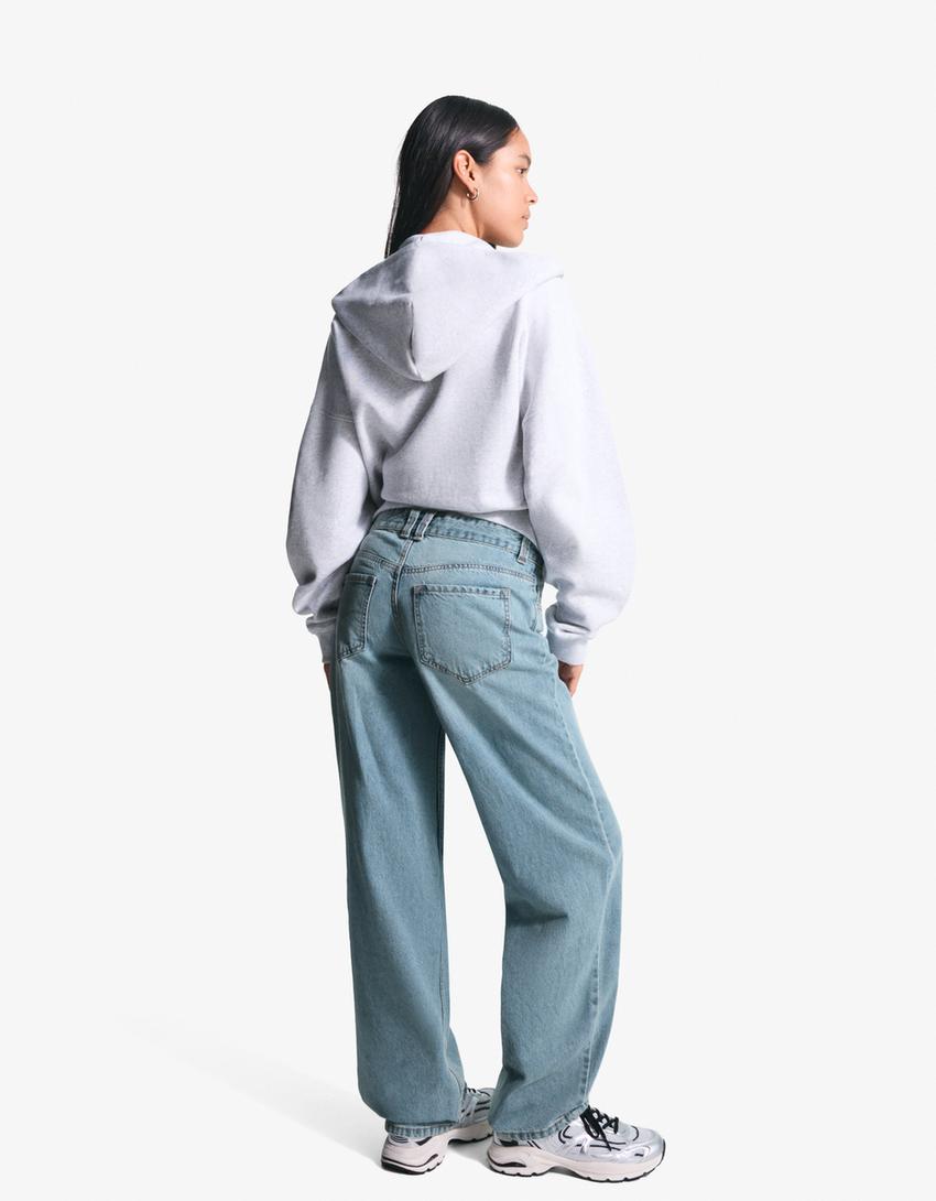 Jeans baggy fit barrel fit taille basse-Bleu lavé