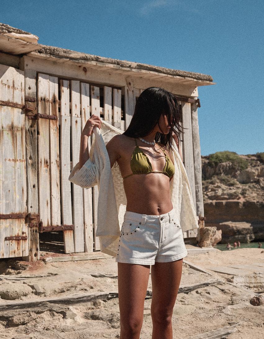 Studded voluminous shorts-Off white-0