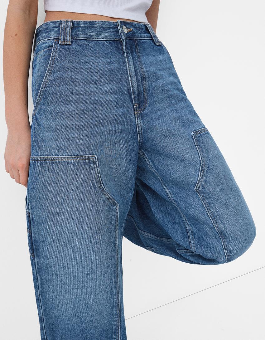 Wide balloon-fit carpenter jeans-Light blue-5