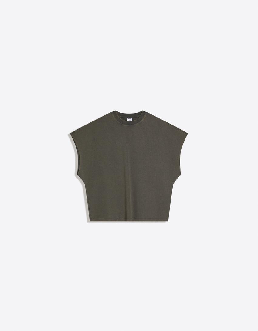 T-shirt sans manches oversize imprimé-Gris