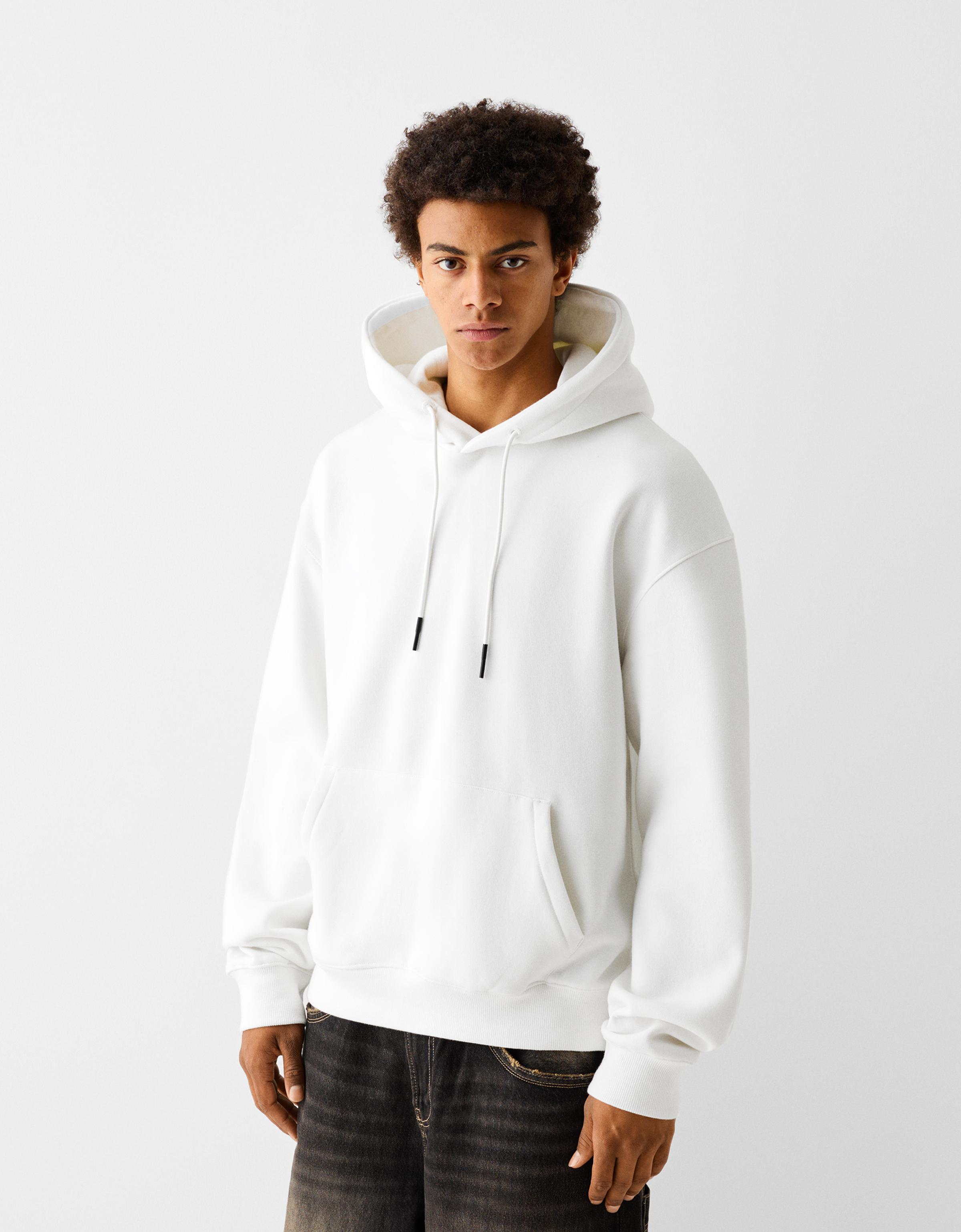 Bershka Sudadera capucha Hombre 34 Blanco