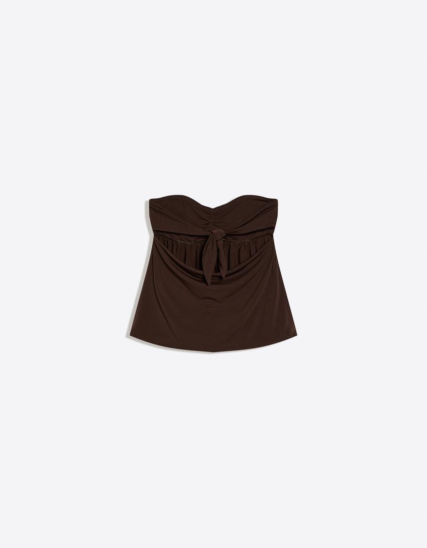 Sırtı açık bandeau top-Kahverengi